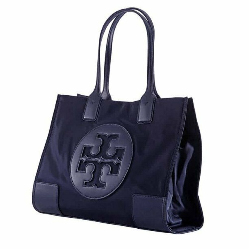 $178 Tory Burch Ella Mini Blue Nylon Logo Padded Tote